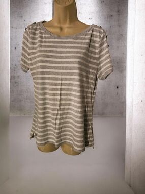 Ralph Lauren Striped Short Sleeve Scoop Neck Top - Gray & White XL